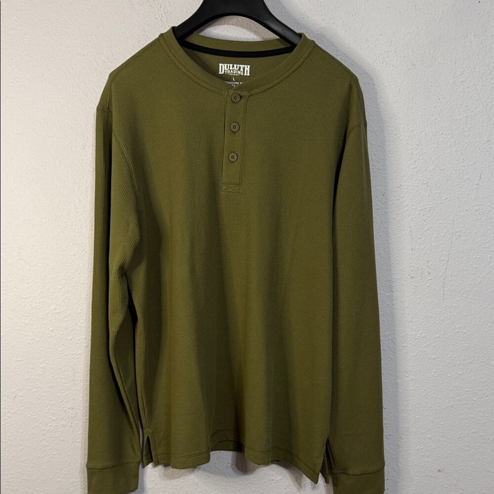Duluth Trading Co Men's Olive Long Sleeve Henley Shirt #L